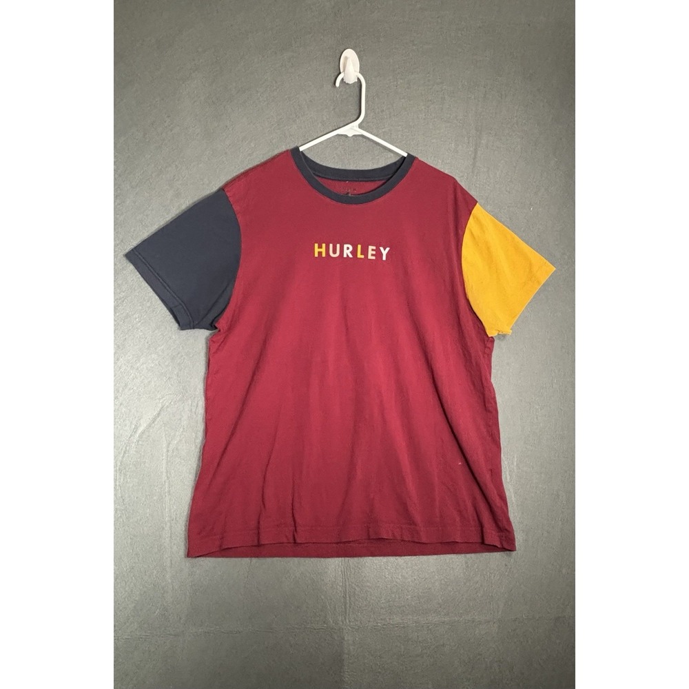 Hurley Men's T-Shirt Size L Burgundy Colorblock Logo Tee Casual Surf Skate